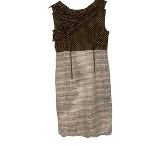 Anne Klein Tailored Sheath Dress Polka Dots and Tweed layered Fringe Ruffled 4